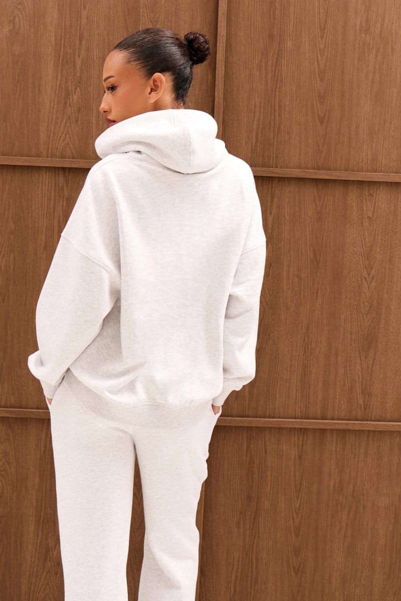 Kaiia Kaiia Slogan Oversized Hoodie Light Grey Marl & Spring Green - 4