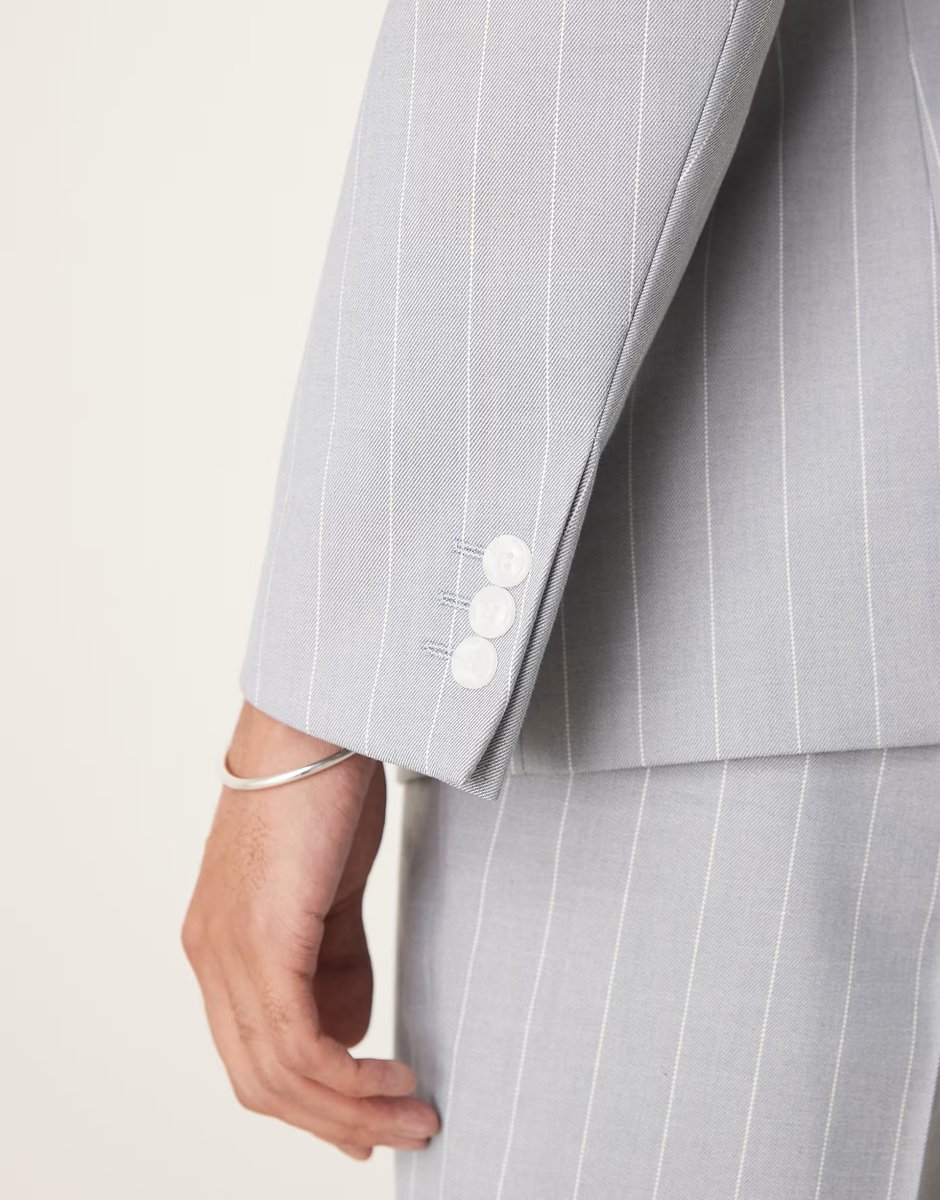 ASOS ASOS DESIGN slim suit jacket with linen in blue pinstripe - 3