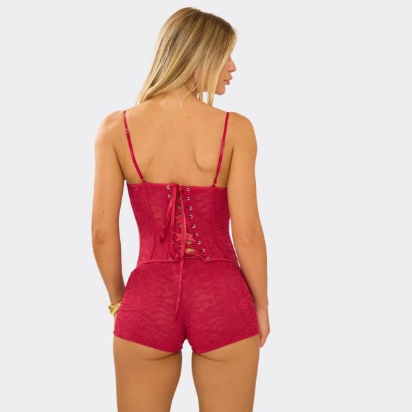 EGO Mid Rise Hot Pants In Red Lace, Women's Size UK 6 - 2