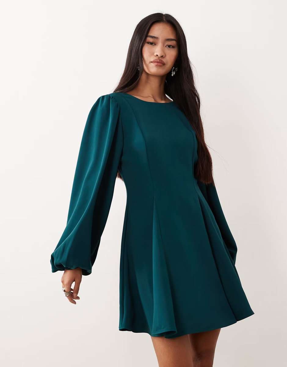 ASOS Nobody's Child Ava long sleeve mini dress in teal - 3