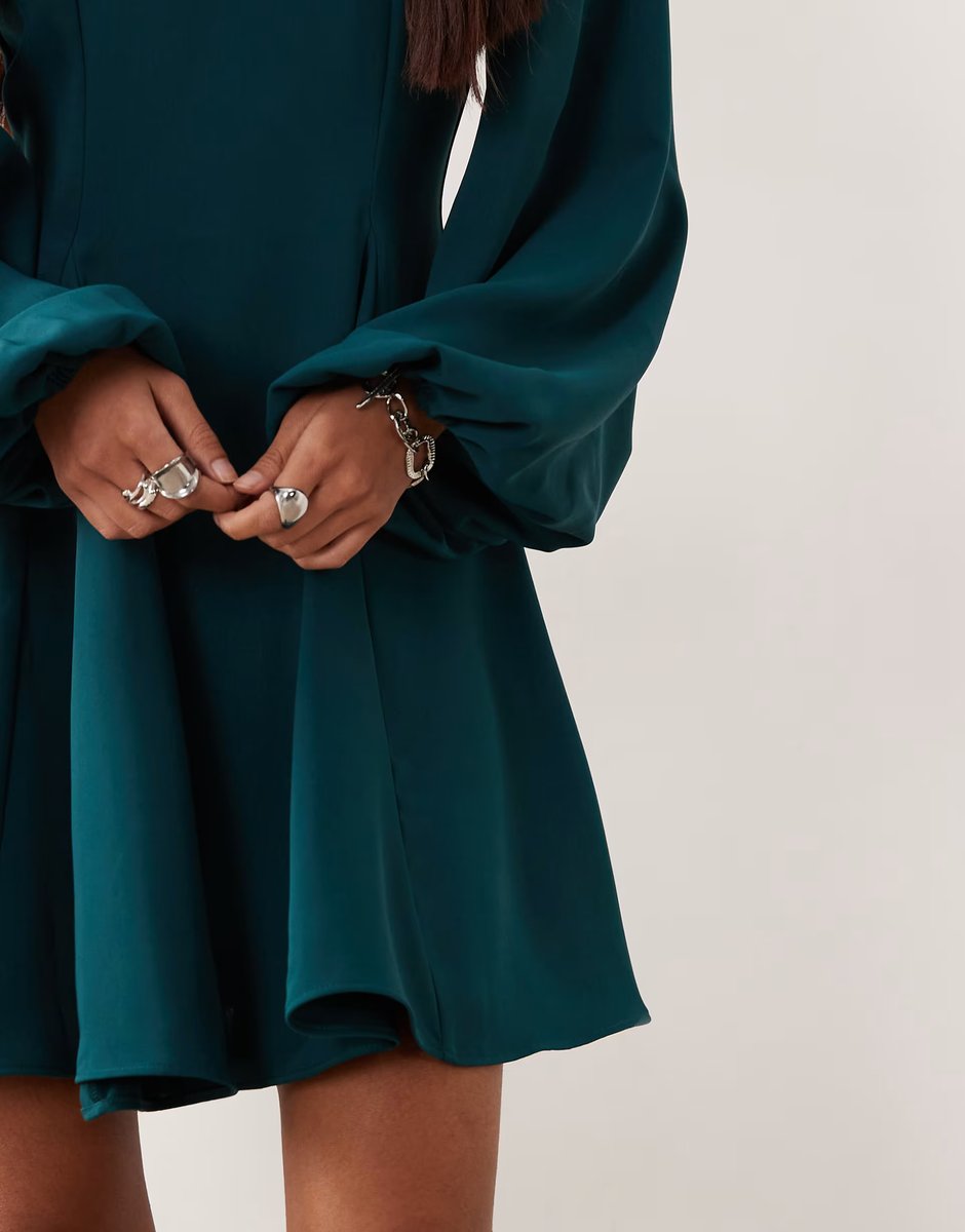 ASOS Nobody's Child Ava long sleeve mini dress in teal - 4