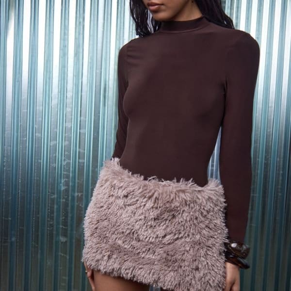 EGO Mid Rise Mini Skirt In Grey Faux Fur, Women's Size UK Large L - 1
