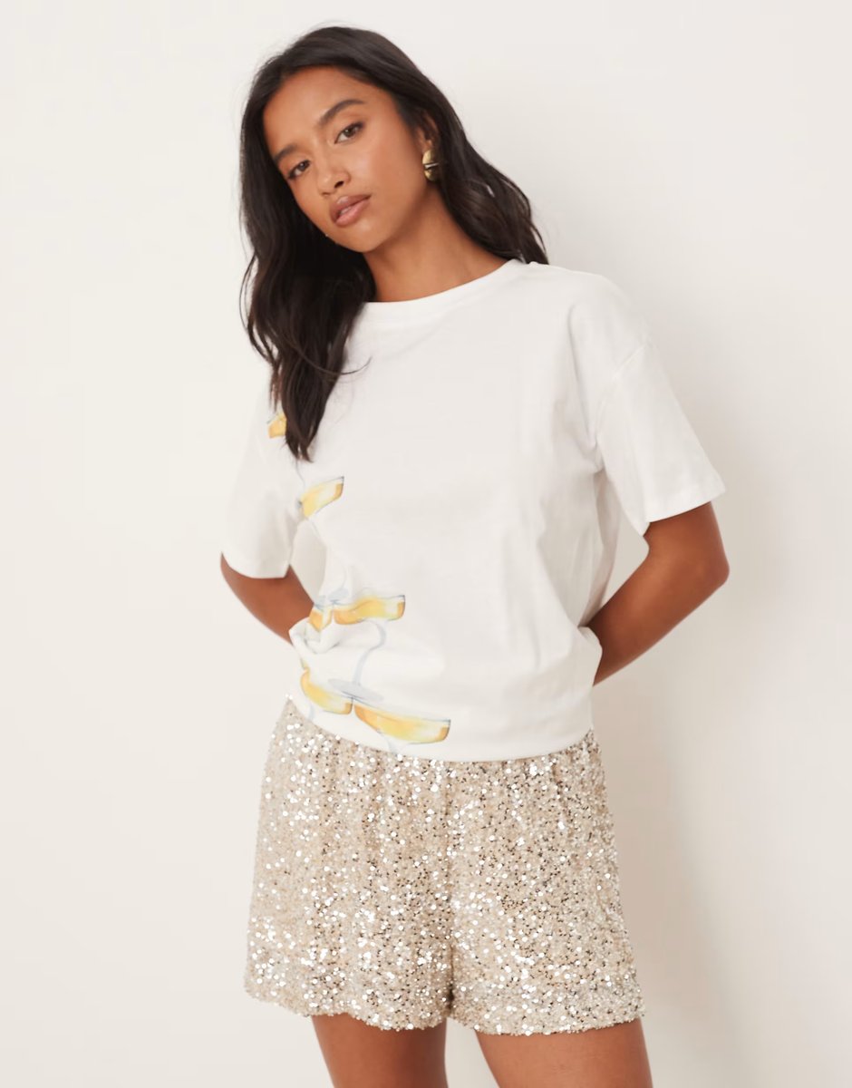 ASOS Never Fully Dressed Petite sequin short co-ord in silver - 3