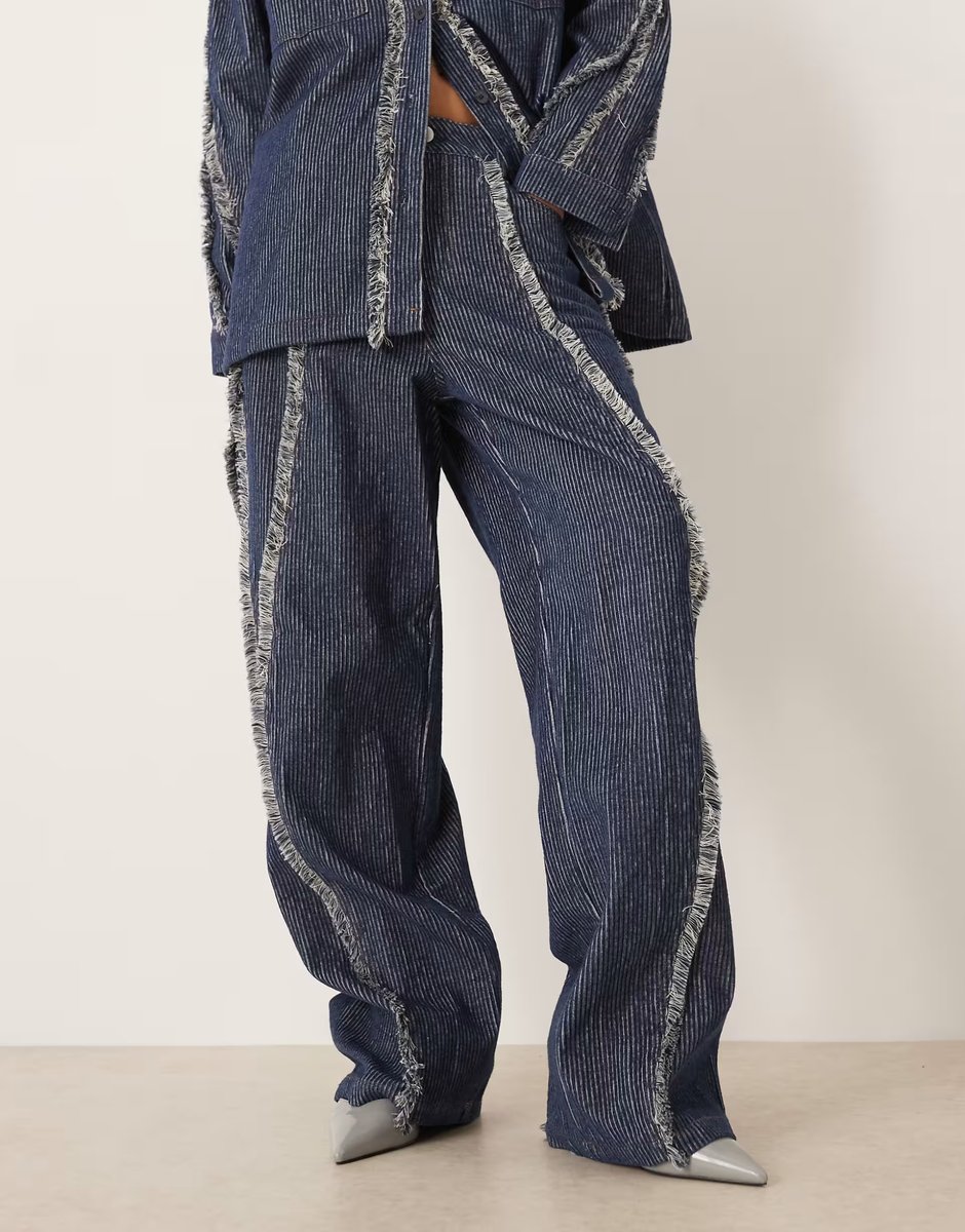 ASOS Ghospell denim cord jeans co-ord with frey detail In blue - 3