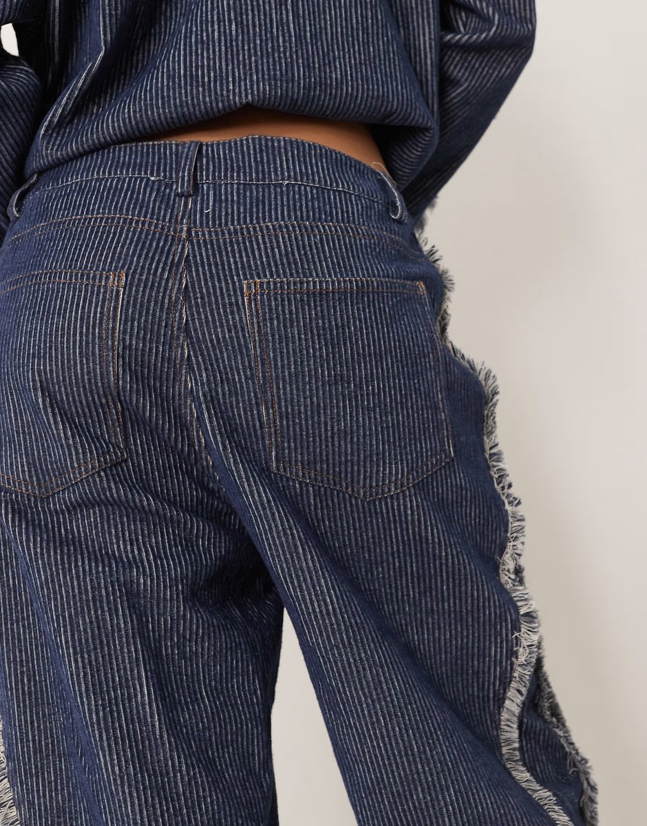 ASOS Ghospell denim cord jeans co-ord with frey detail In blue - 4