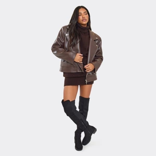 EGO Wonka Chunky Sole Over The Knee Thigh High Boot In Black Faux Suede, Women's Size UK 3