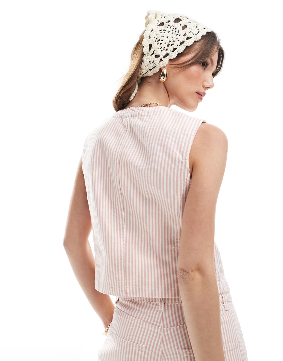 ASOS Object denim waistcoat co-ord in rose stripe - 4
