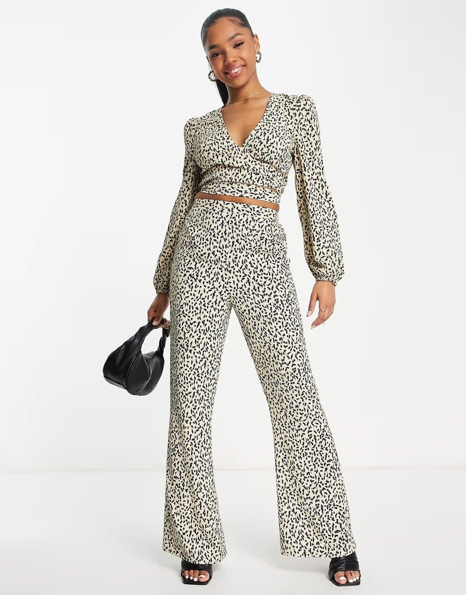 ASOS Miss Selfridge kickflare trousers co-ord in animal print
