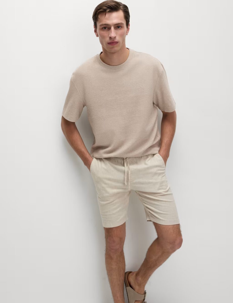 Marks & Spencer M&S Relaxed Pure Cotton Waffle T-Shirt Sand - 2