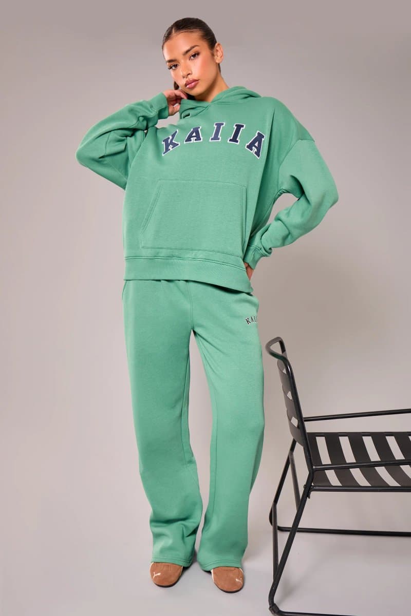 Kaiia `Kaiia Slogan Wide Leg Joggers in Jade Green`