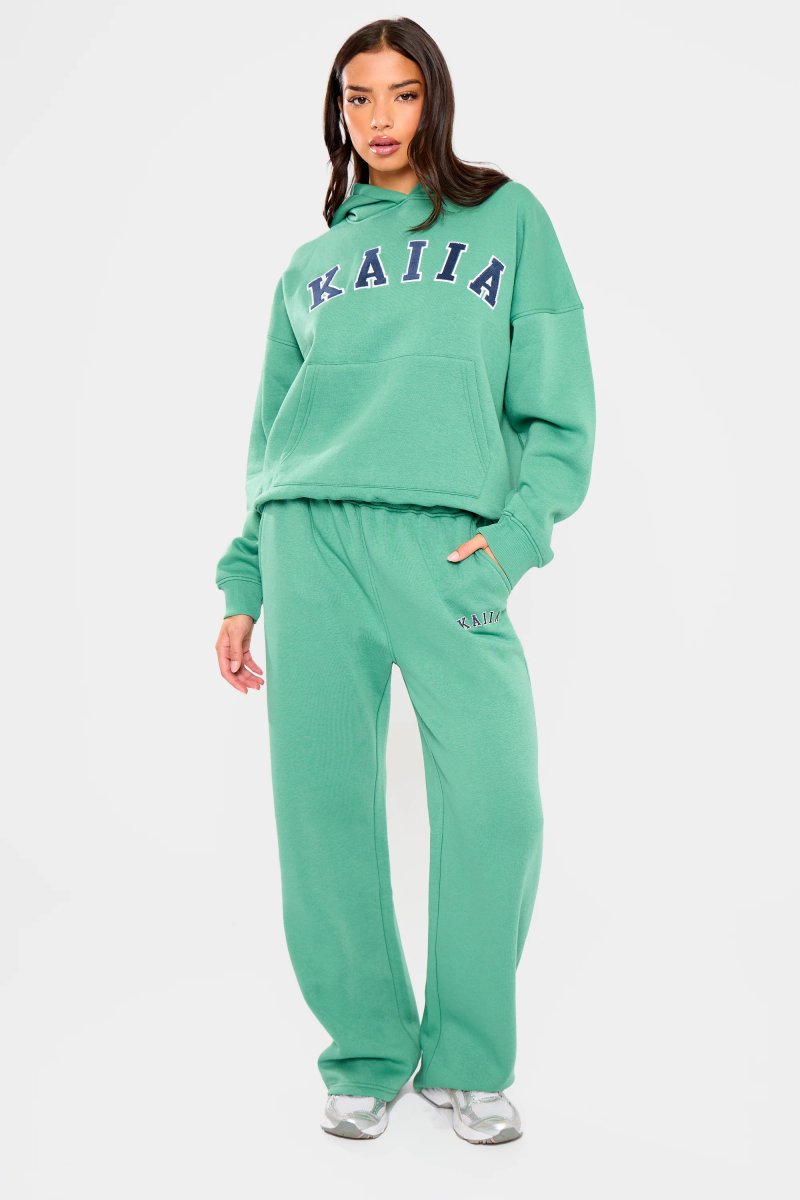 Kaiia Kaiia Slogan Wide Leg Joggers Jade Green - 2