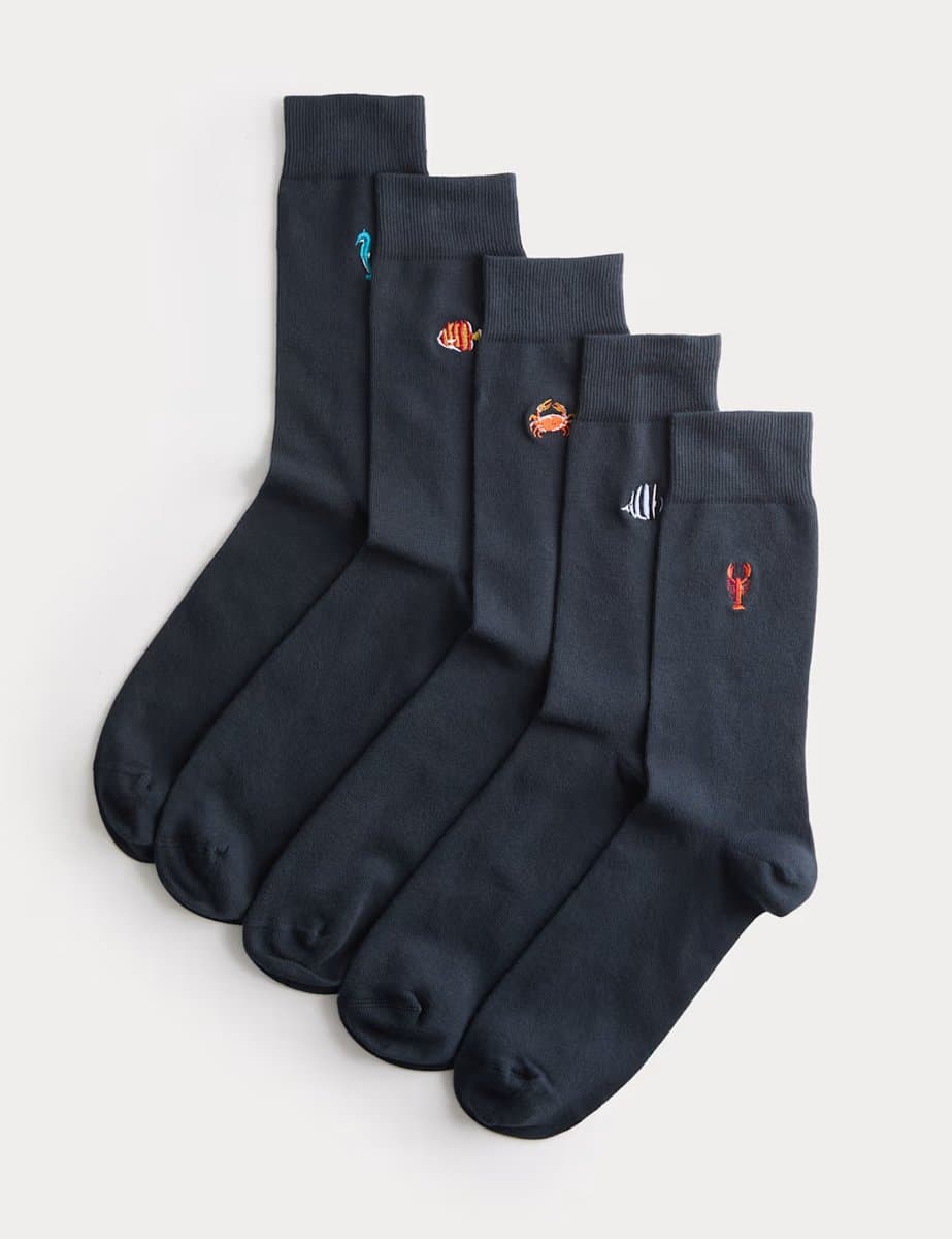 Marks & Spencer M&S Cool & Fresh Sea Creatures Cotton Socks in Navy Mix
