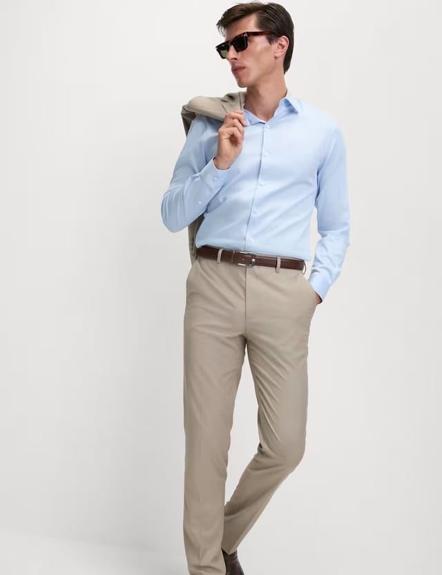 Marks & Spencer M&S Slim Fit Pure Easy Iron Cotton with Stretch Shirt Blue - 3