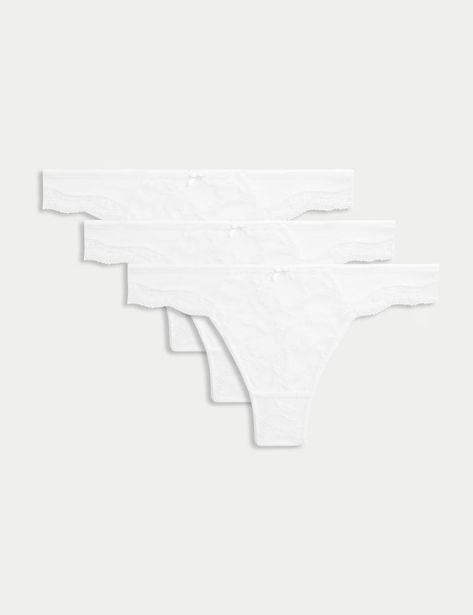 Marks & Spencer M&S 3pk Jasmine Lace Thongs White - 1