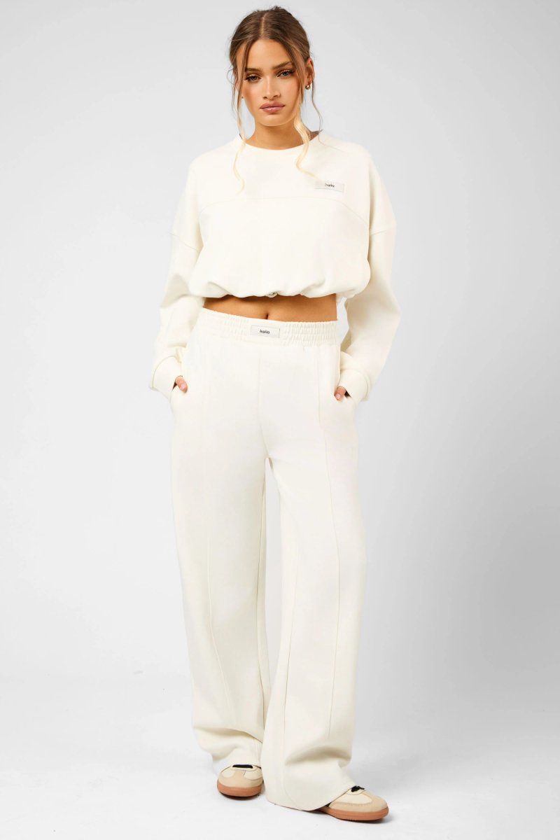 Kaiia Kaiia Label Logo Premium Interlock Drawcord Sweatshirt Cream - 2