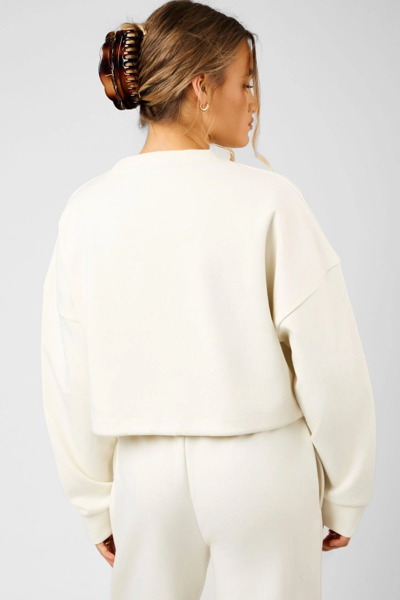 Kaiia Kaiia Label Logo Premium Interlock Drawcord Sweatshirt Cream - 3