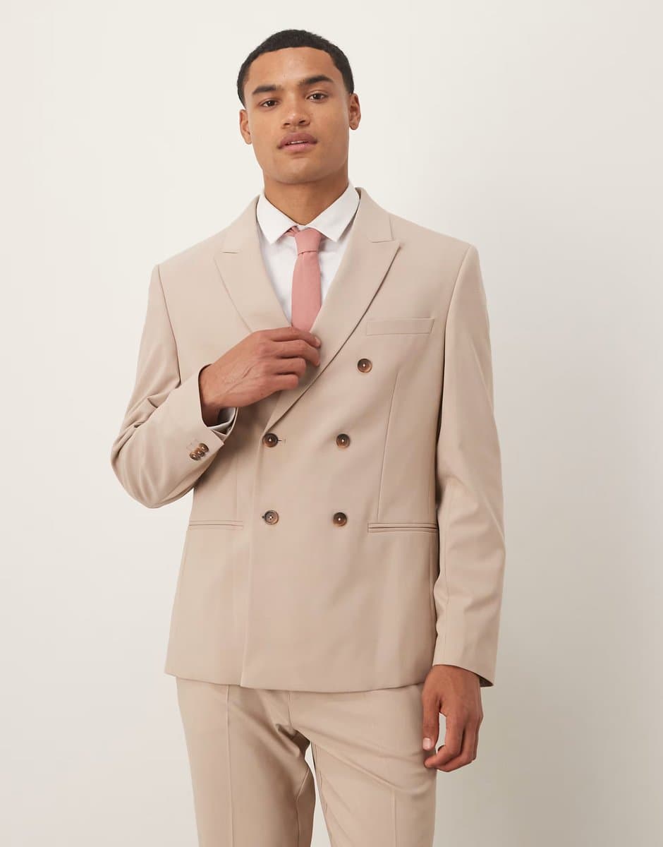 ASOS ASOS DESIGN double breasted slim suit jacket in beige