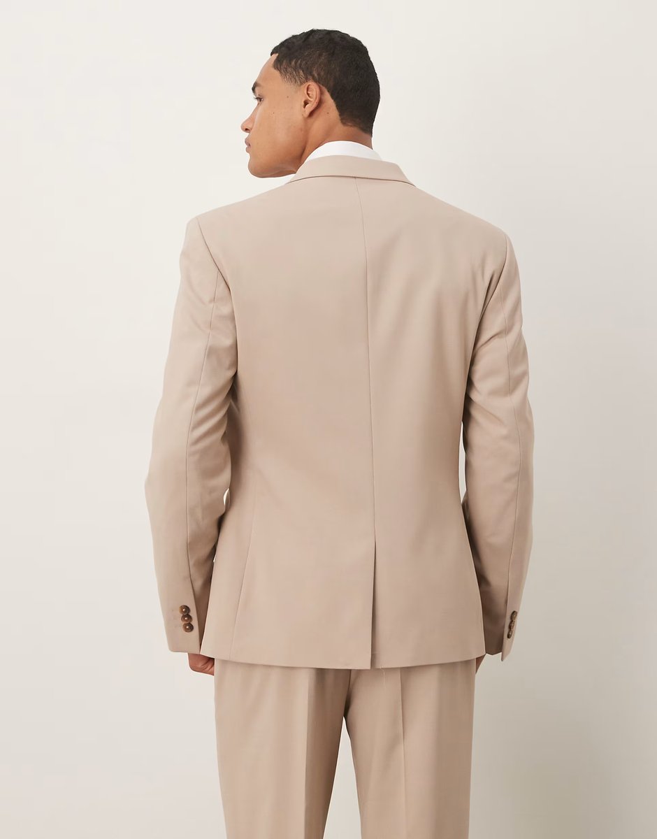 ASOS ASOS DESIGN double breasted slim suit jacket in beige - 3