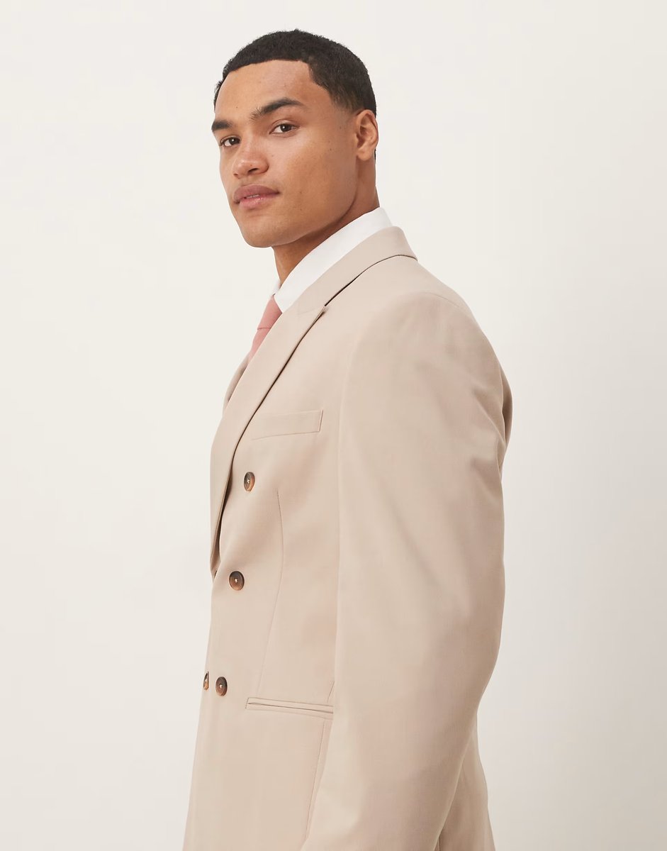 ASOS ASOS DESIGN double breasted slim suit jacket in beige - 4
