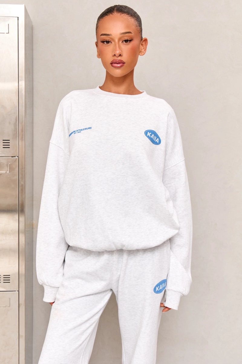 Kaiia Kaiia Athleisure Oversized Sweatshirt Light Grey Marl & Vibrant Blue - 2