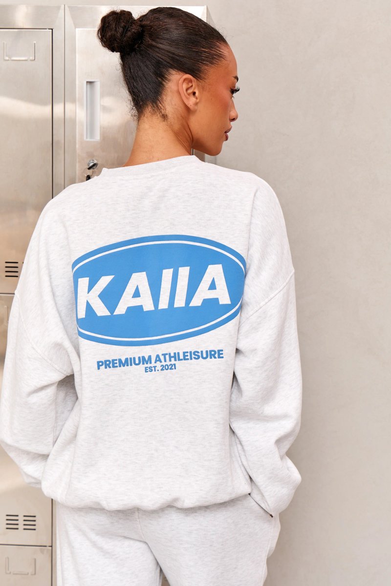 Kaiia Kaiia Athleisure Oversized Sweatshirt Light Grey Marl & Vibrant Blue - 4