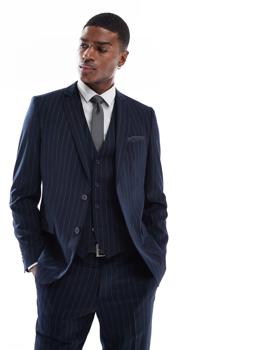 ASOS French Connection formal suit co-ord in navy stripe - 2