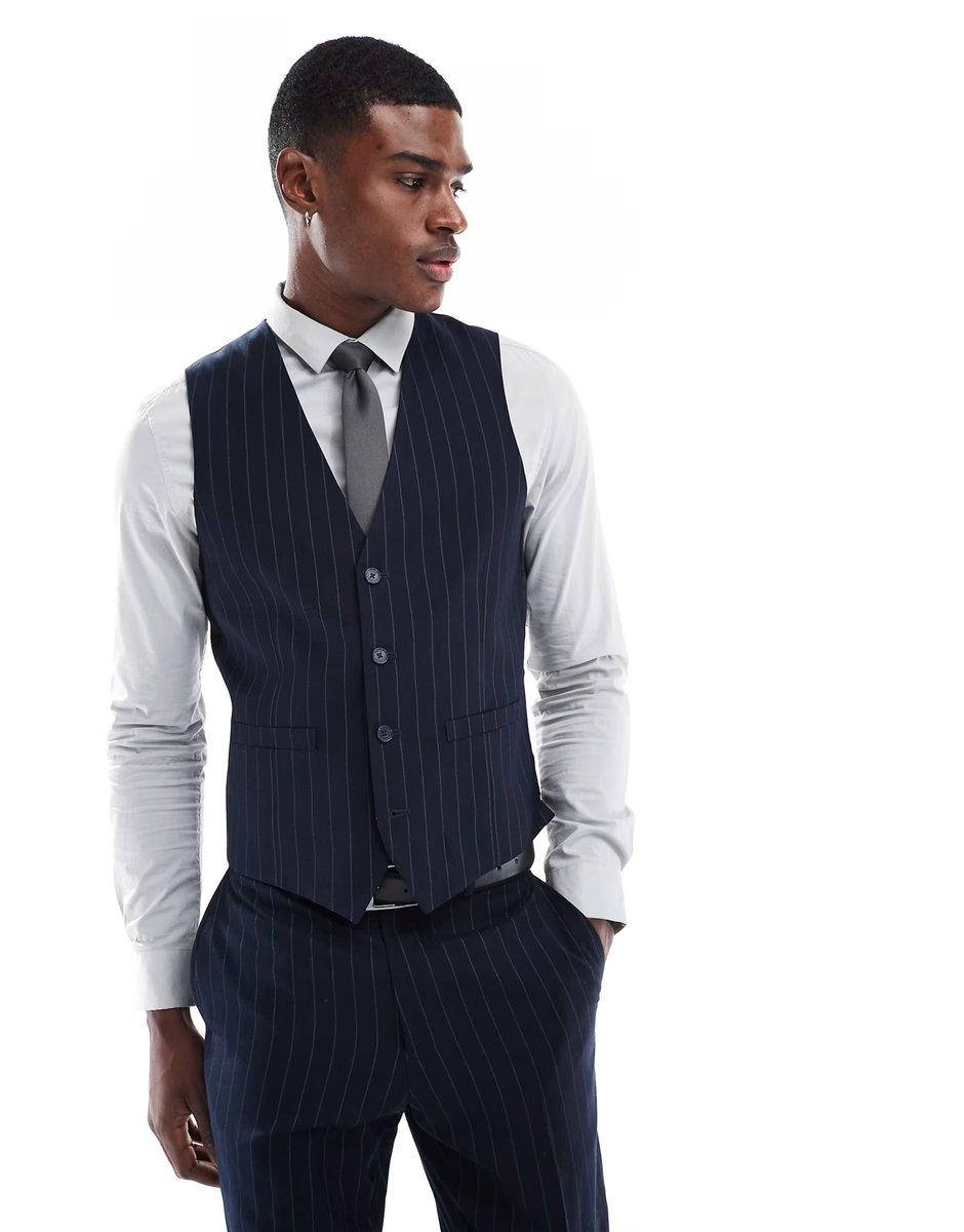 ASOS French Connection formal suit co-ord in navy stripe - 3