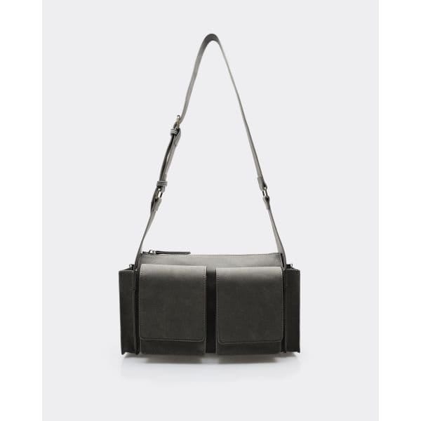 EGO Binx Pocket Detail Rectangle Shaped Shoulder Bag In Grey Faux Suede, Women's Size UK One Size - 2
