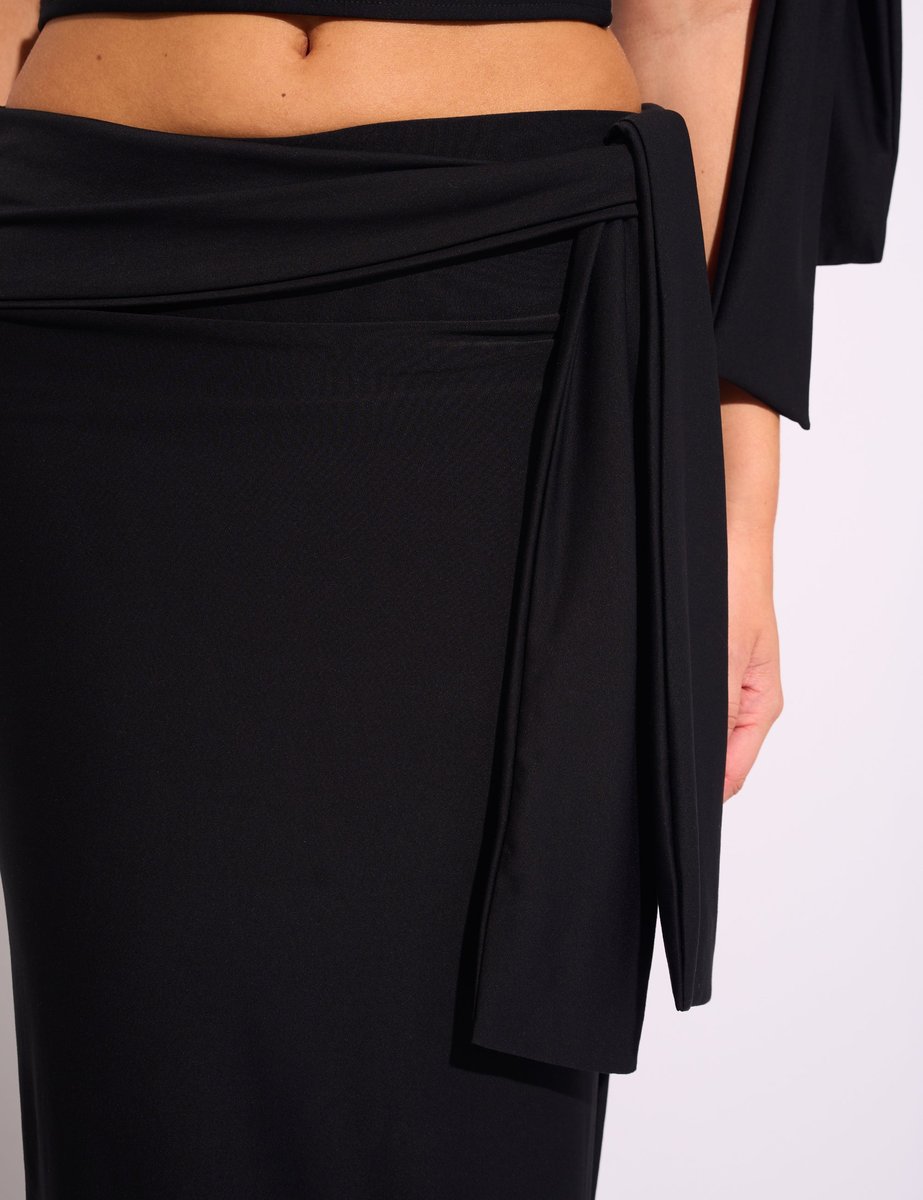 Public Desire Knot Detail Luxe Slinky Maxi Skirt Black - 4