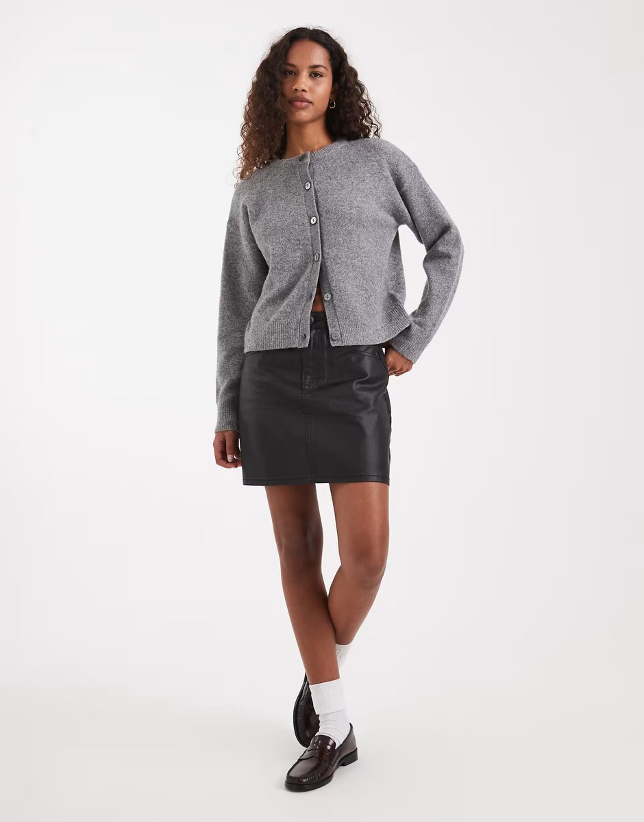 ASOS ASOS DESIGN denim high waisted mini skirt in coated black - 2