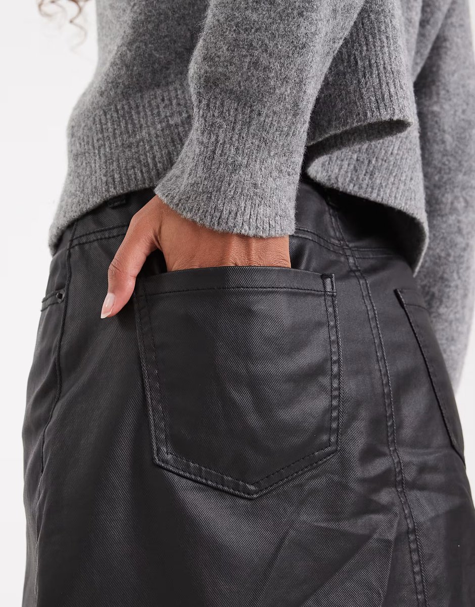 ASOS ASOS DESIGN denim high waisted mini skirt in coated black - 3