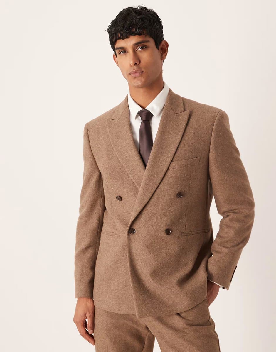 ASOS ASOS DESIGN regular double breasted suit jacket with wool in brown