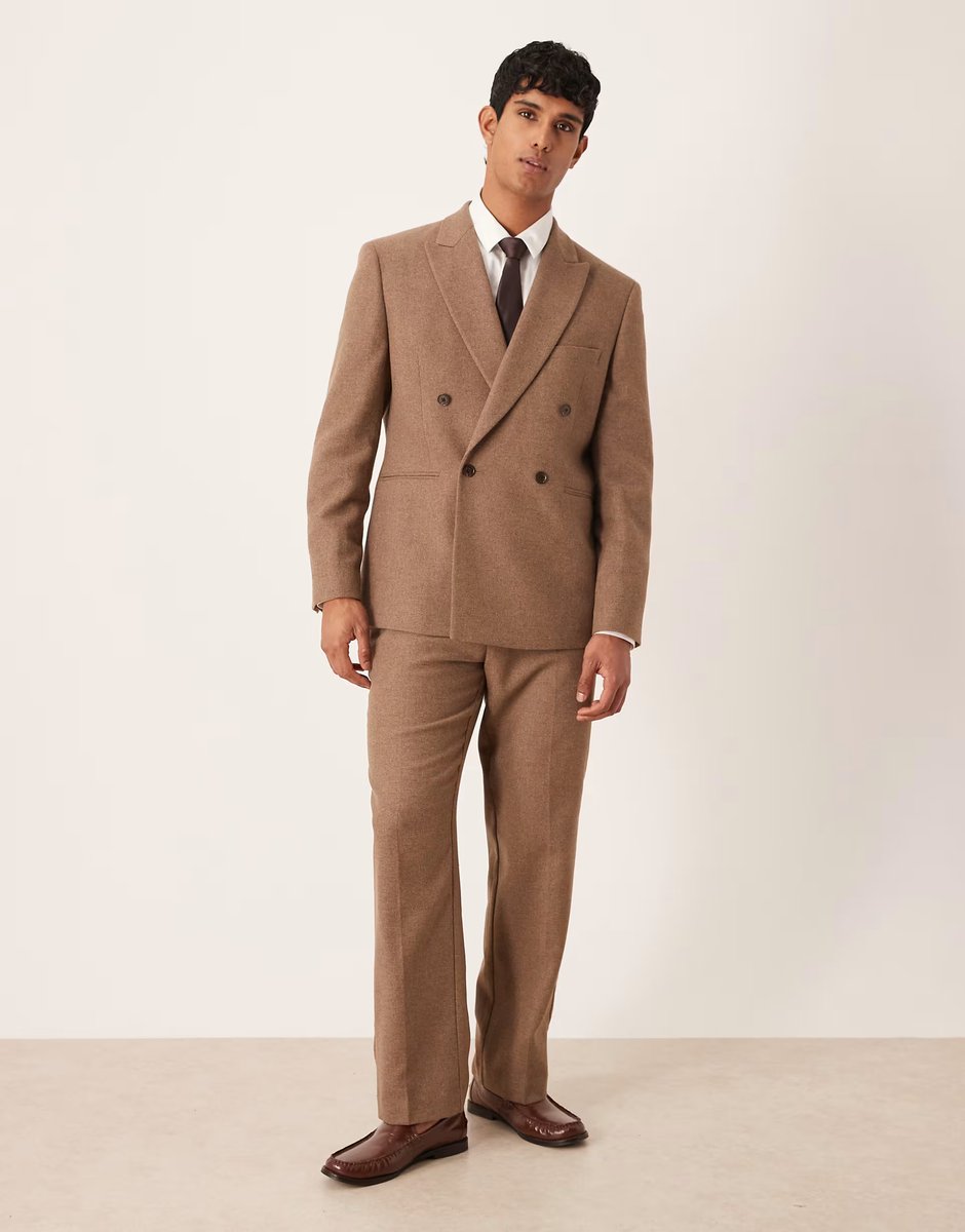 ASOS ASOS DESIGN regular double breasted suit jacket with wool in brown - 2