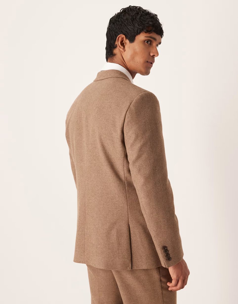ASOS ASOS DESIGN regular double breasted suit jacket with wool in brown - 3
