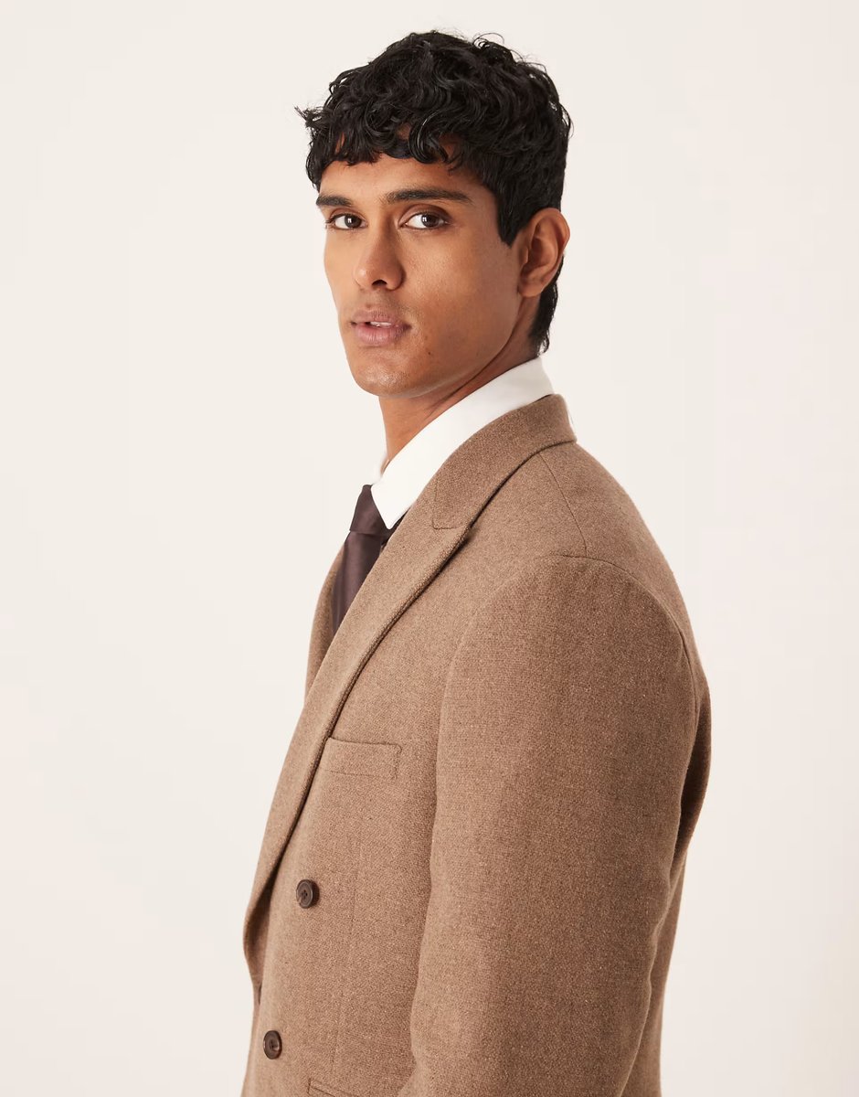 ASOS ASOS DESIGN regular double breasted suit jacket with wool in brown - 4