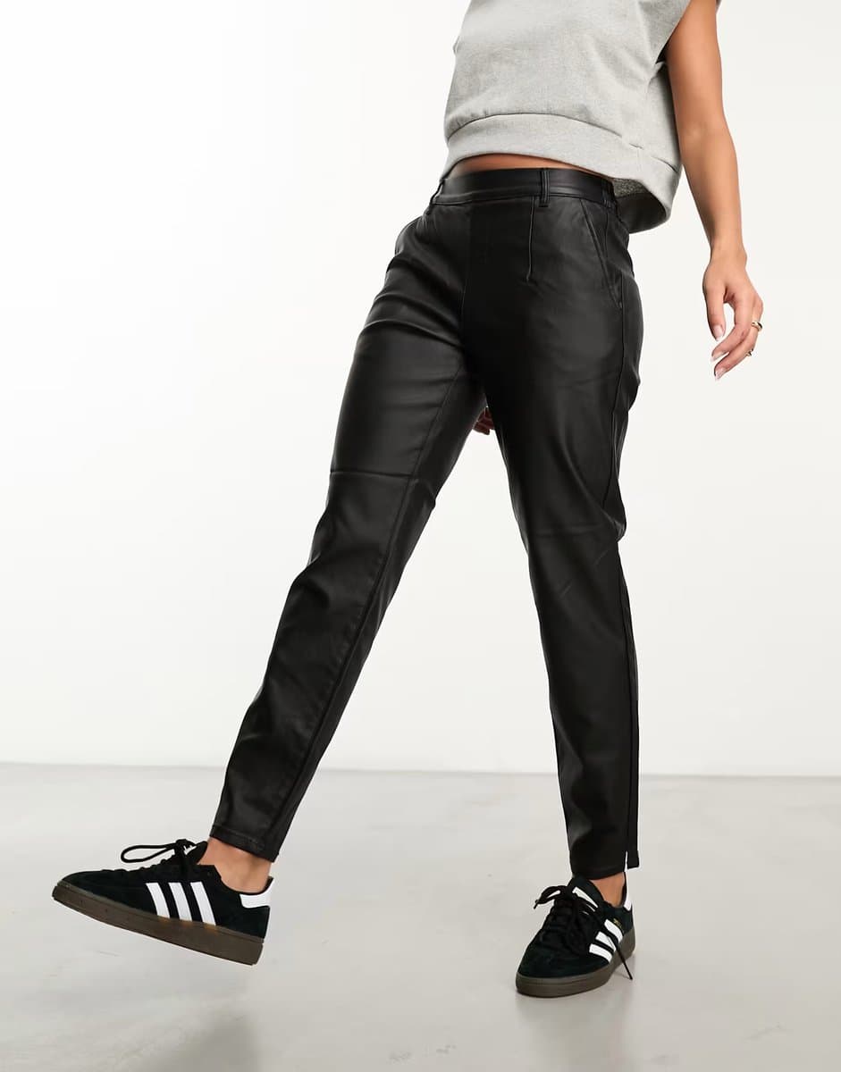 ASOS ASOS Object Leather Look Tapered Trousers in Black