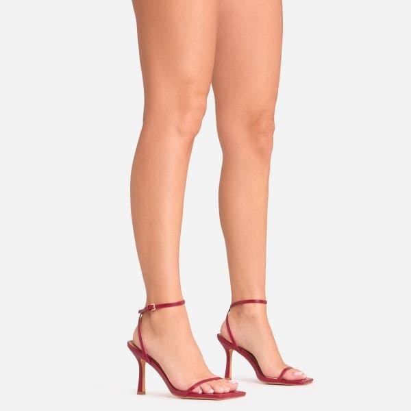 EGO Savannah Barely There Square Toe Heel In Burgundy Faux Leather, Women's Size UK 3
