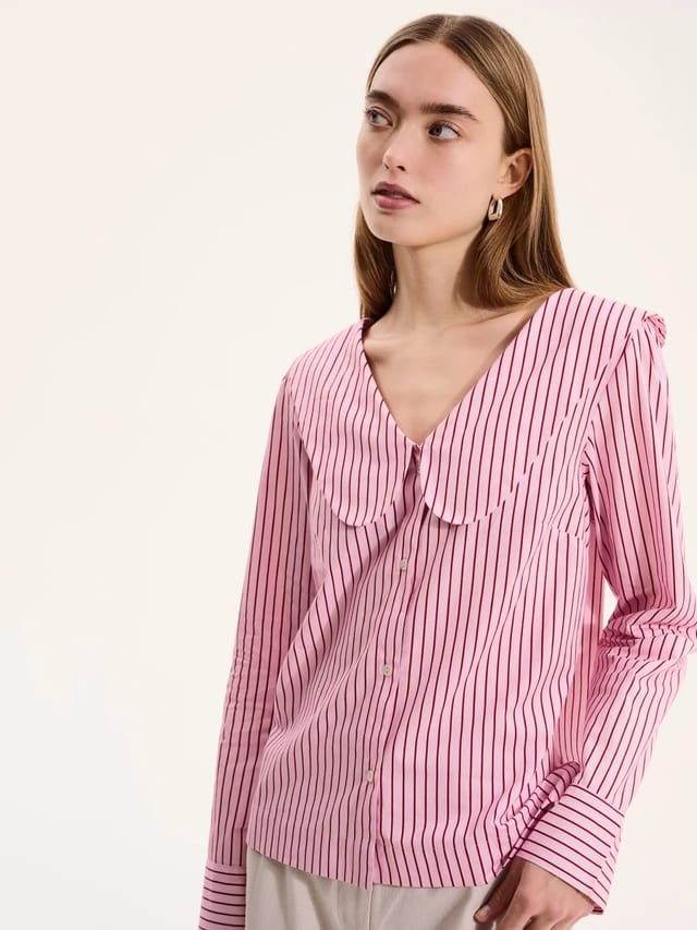 OMNES Caitlin Oversized Collar Blouse in Pink - 2
