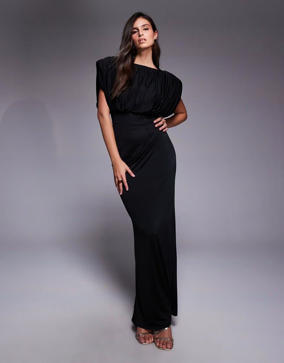 ASOS ASOS DESIGN structured shoulder maxi dress with exposed corset in black