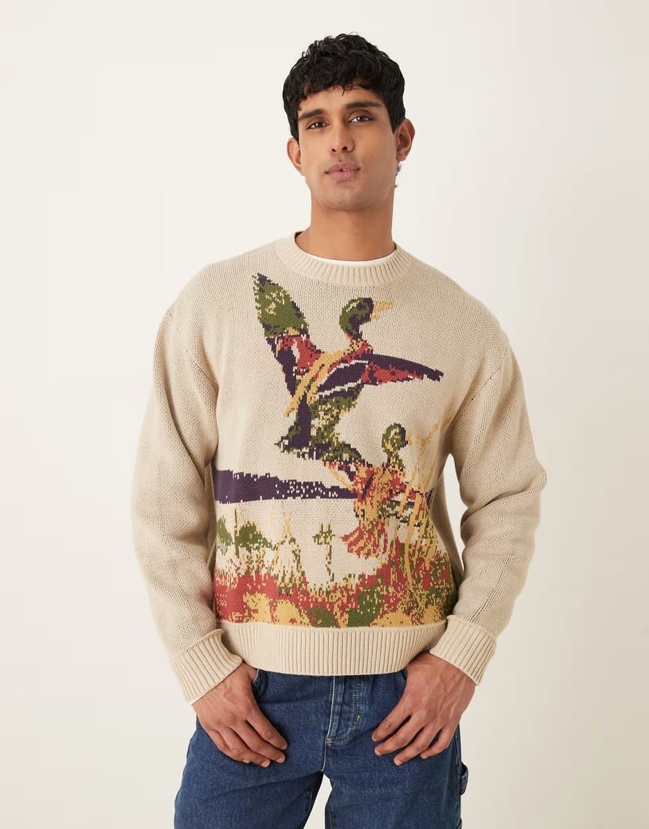 ASOS Abercrombie & Fitch countryside graphic jumper in cream