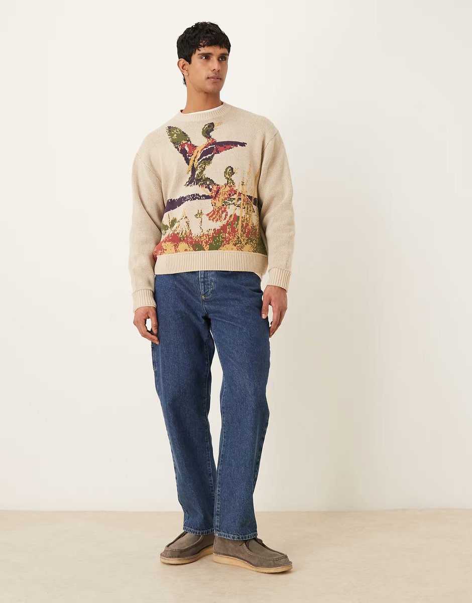 ASOS Abercrombie & Fitch countryside graphic jumper in cream - 2
