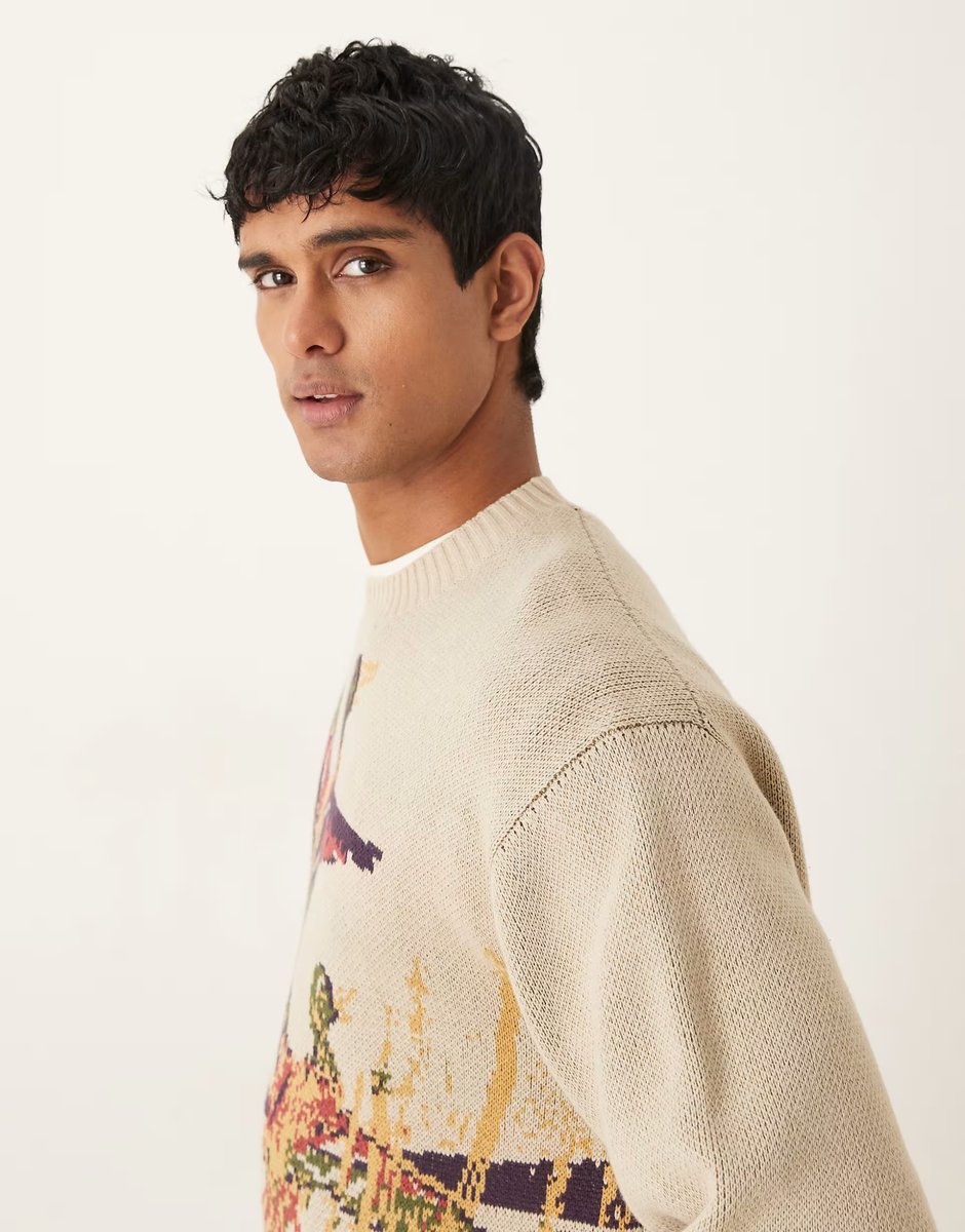 ASOS Abercrombie & Fitch countryside graphic jumper in cream - 4