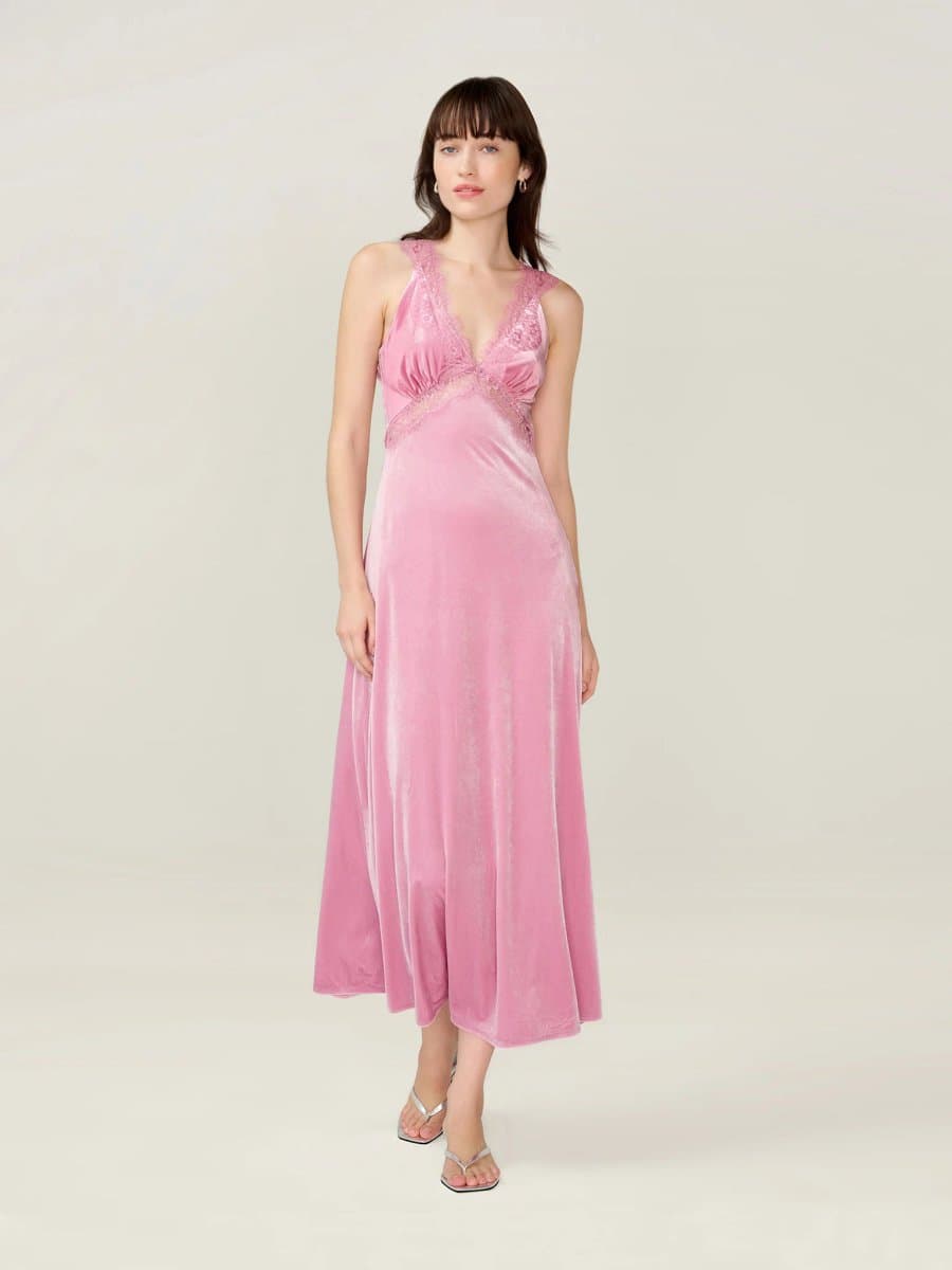 OMNES OMNES Velvet Plunge Neckline Dress in Pink