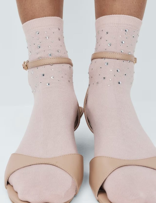 Marks & Spencer M&S Cotton Rich Embellished Ankle Socks Pink Mix - 3