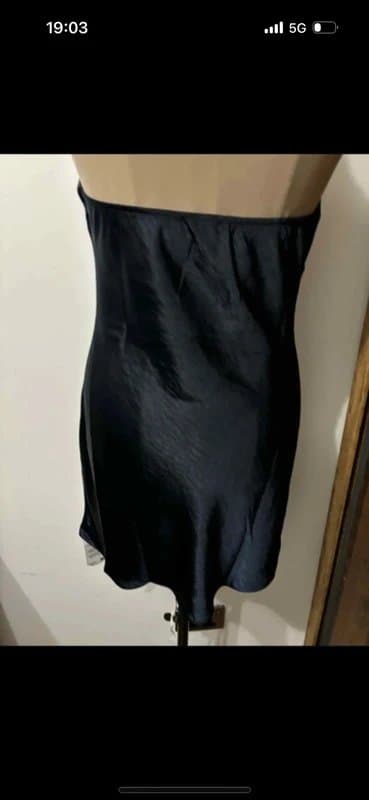 ASOS Design midnight dark navy mini satin silky dress halter neck tie size 10