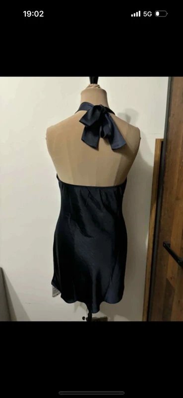 ASOS Design midnight dark navy mini satin silky dress halter neck tie size 10 - 2