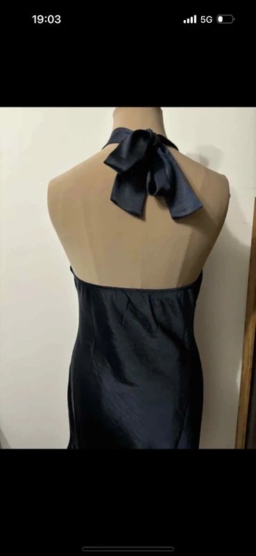 ASOS Design midnight dark navy mini satin silky dress halter neck tie size 10 - 3