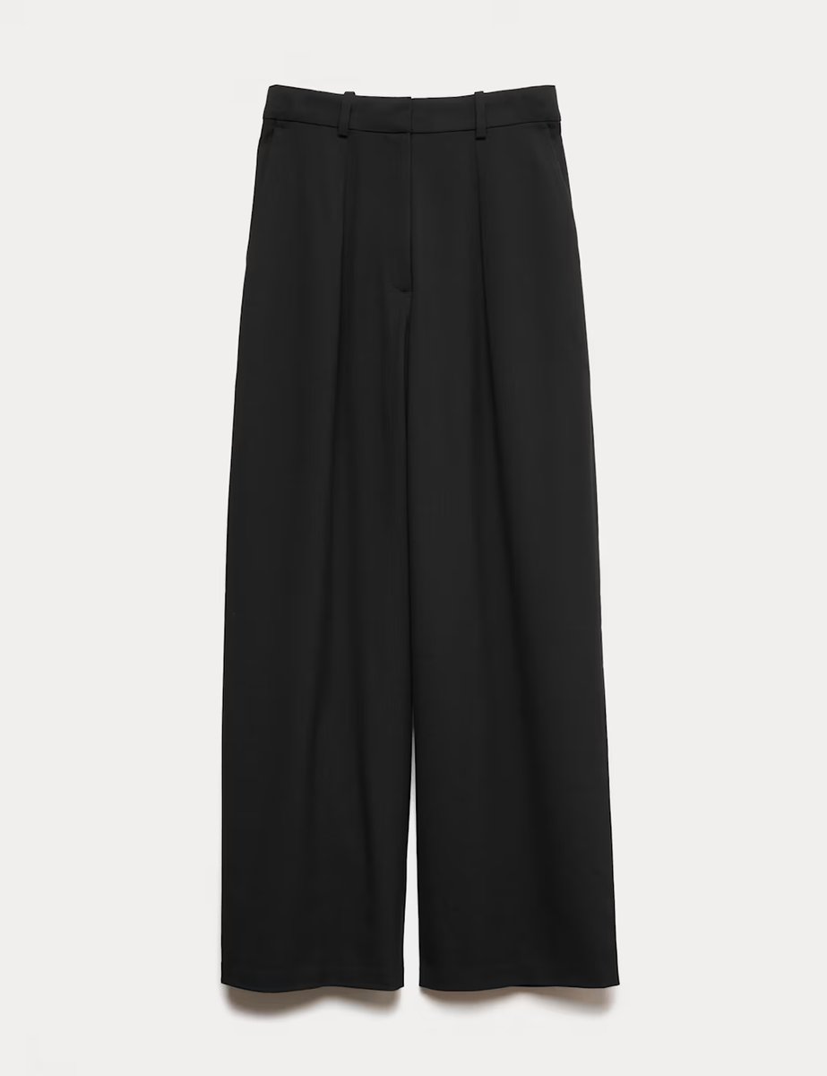 Marks & Spencer M&S Woven Barrel Leg Trousers with Stretch Black - 2