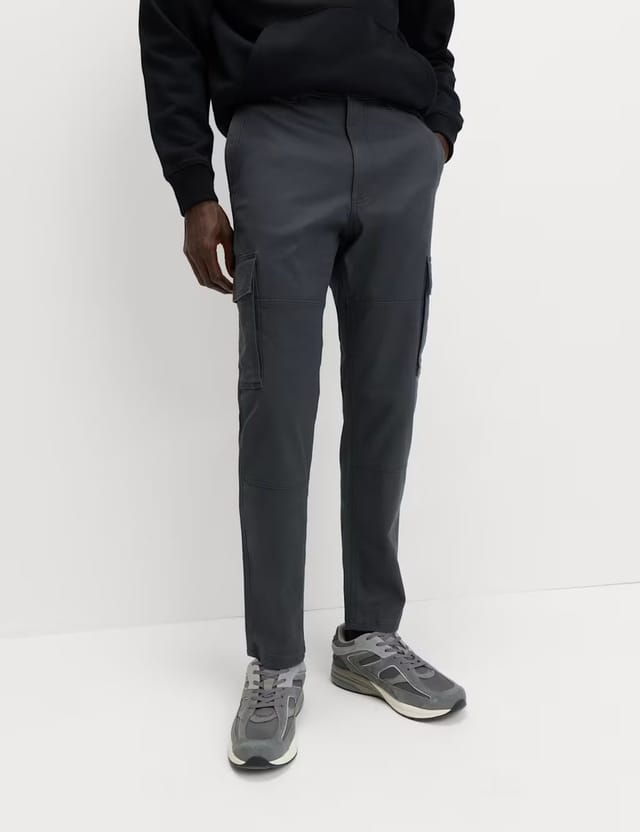 Marks & Spencer M&S Tapered Fit Stretch Cargo Trousers Dark Pewter - 2