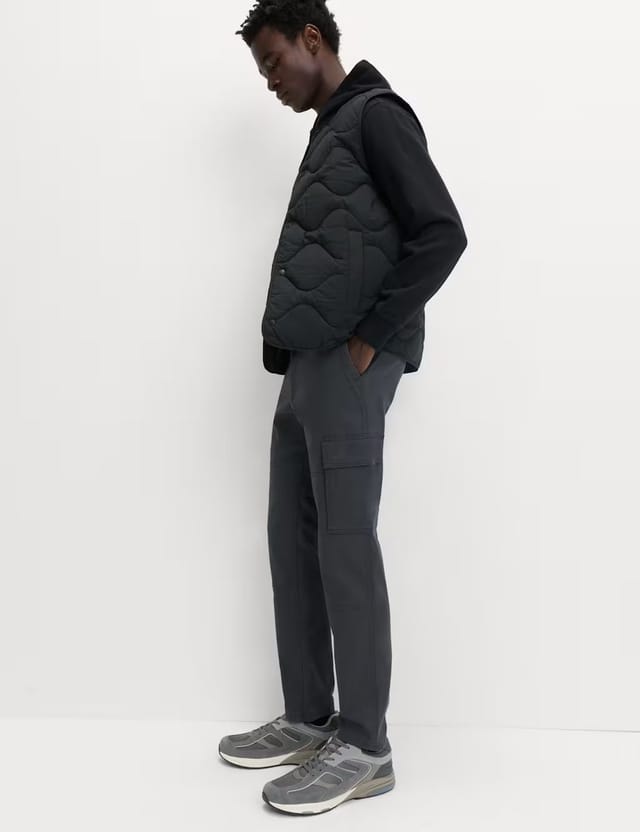 Marks & Spencer M&S Tapered Fit Stretch Cargo Trousers Dark Pewter - 3